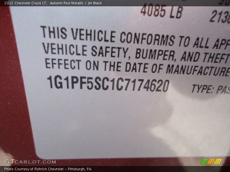 Autumn Red Metallic / Jet Black 2012 Chevrolet Cruze LT