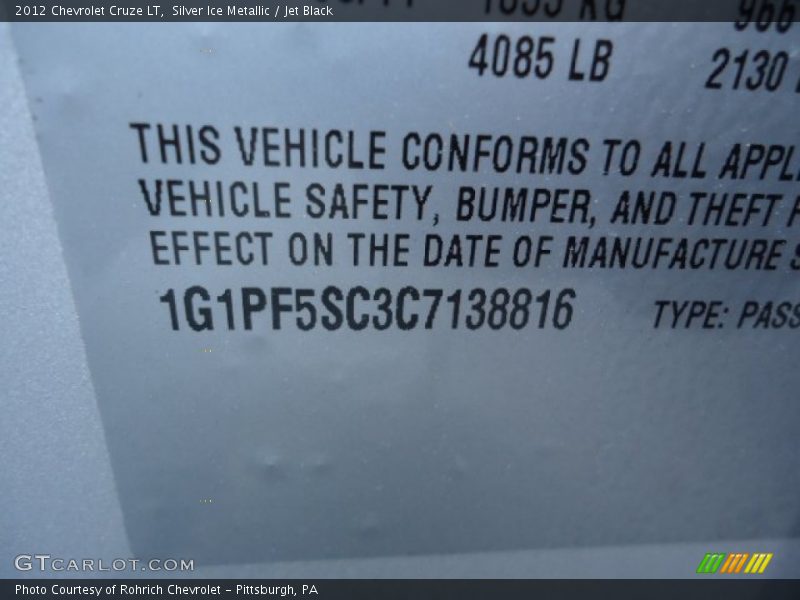 Silver Ice Metallic / Jet Black 2012 Chevrolet Cruze LT