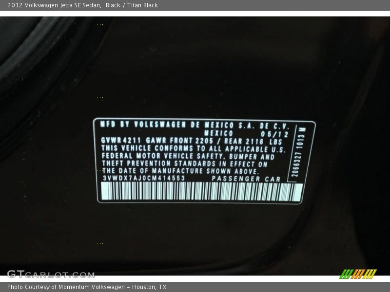 Black / Titan Black 2012 Volkswagen Jetta SE Sedan