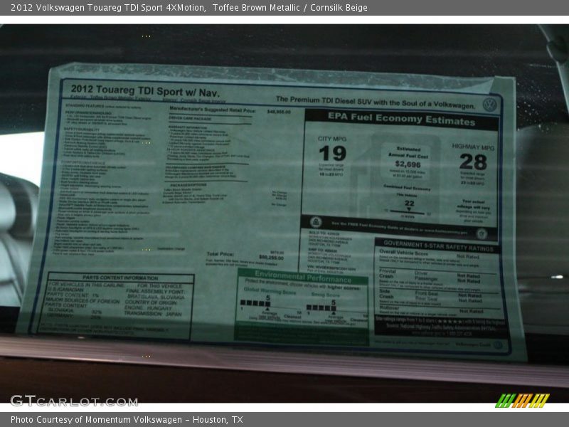 Toffee Brown Metallic / Cornsilk Beige 2012 Volkswagen Touareg TDI Sport 4XMotion