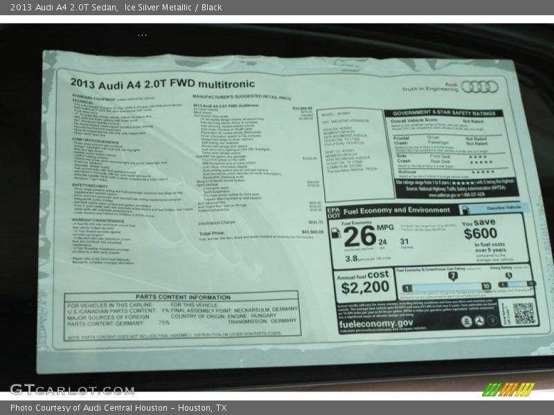 Ice Silver Metallic / Black 2013 Audi A4 2.0T Sedan
