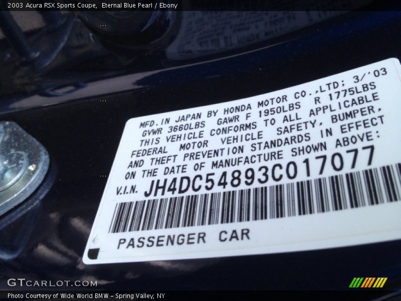 Eternal Blue Pearl / Ebony 2003 Acura RSX Sports Coupe