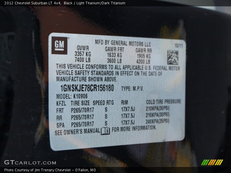Black / Light Titanium/Dark Titanium 2012 Chevrolet Suburban LT 4x4