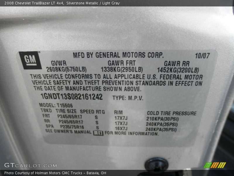 Silverstone Metallic / Light Gray 2008 Chevrolet TrailBlazer LT 4x4