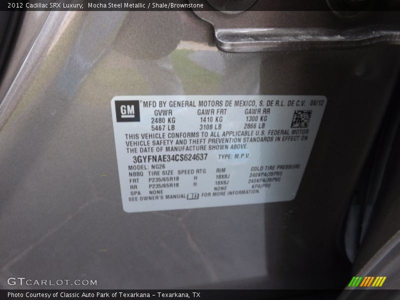 Mocha Steel Metallic / Shale/Brownstone 2012 Cadillac SRX Luxury