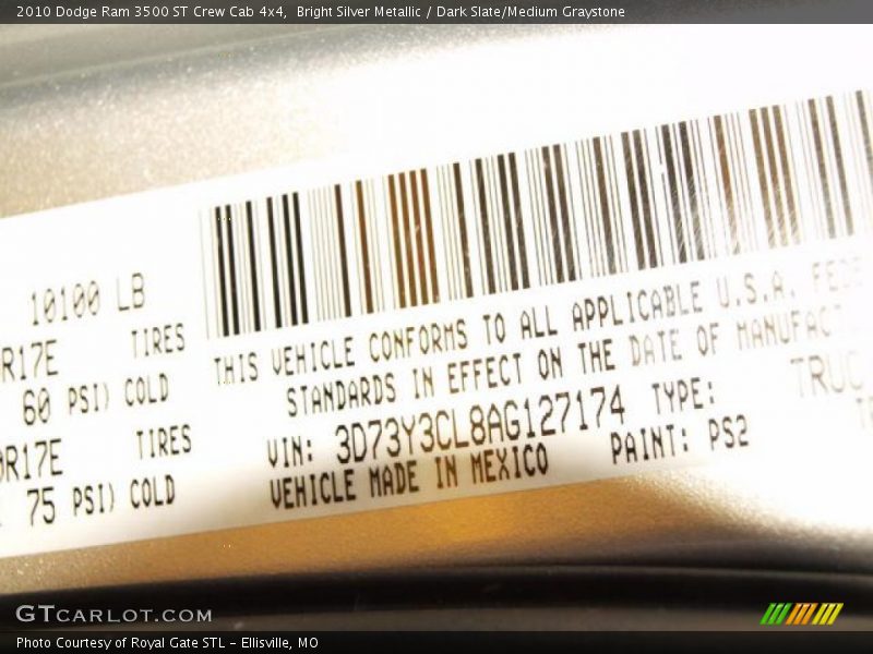 Bright Silver Metallic / Dark Slate/Medium Graystone 2010 Dodge Ram 3500 ST Crew Cab 4x4
