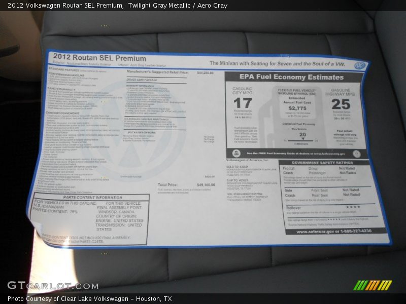 Twilight Gray Metallic / Aero Gray 2012 Volkswagen Routan SEL Premium