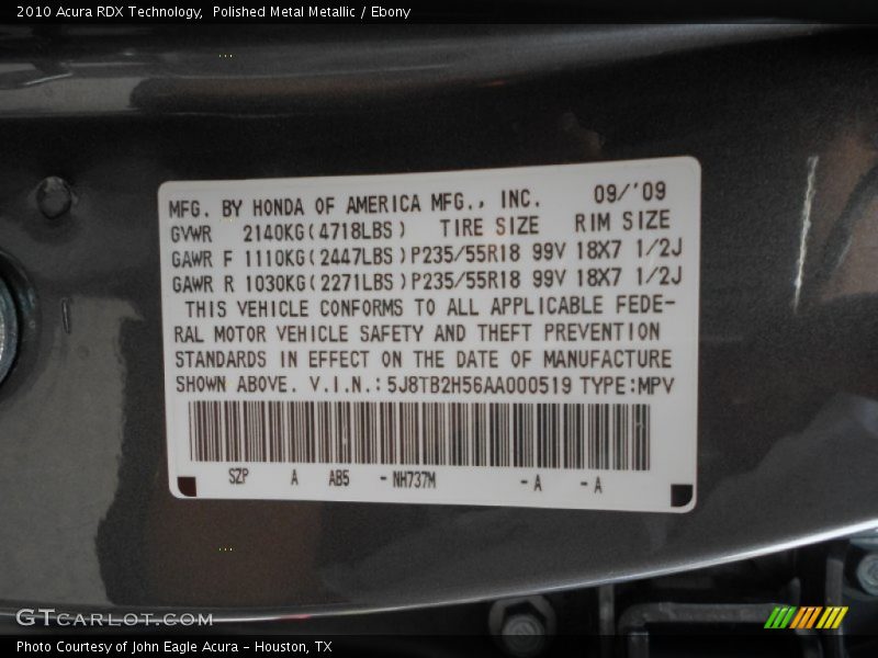 Polished Metal Metallic / Ebony 2010 Acura RDX Technology