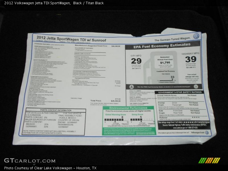 Black / Titan Black 2012 Volkswagen Jetta TDI SportWagen