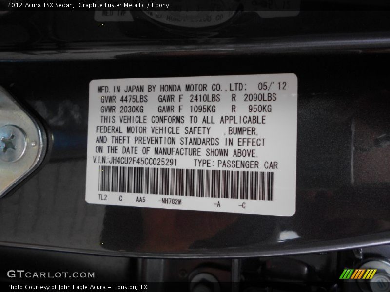 Graphite Luster Metallic / Ebony 2012 Acura TSX Sedan