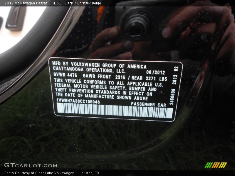 Black / Cornsilk Beige 2012 Volkswagen Passat 2.5L SE