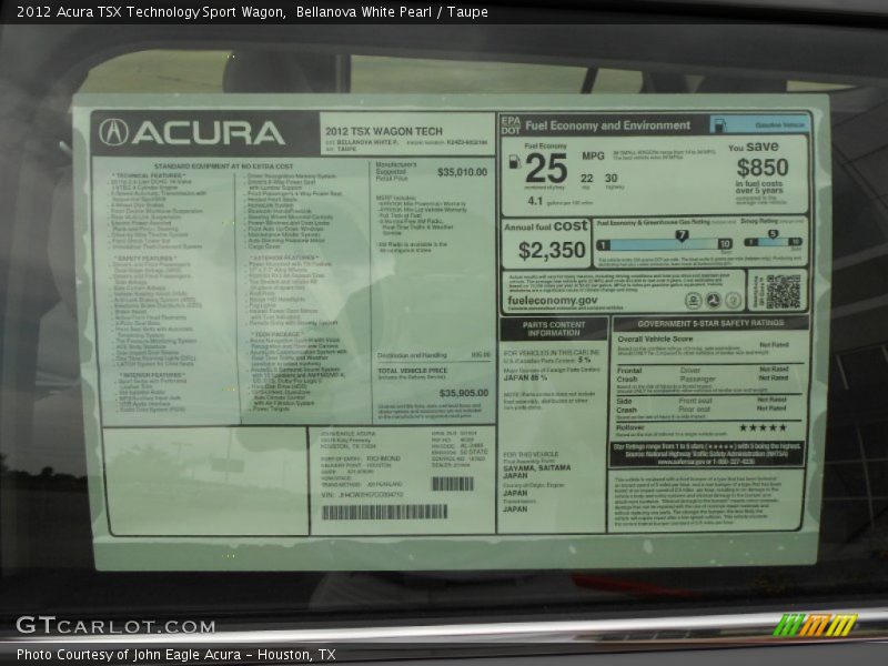 Bellanova White Pearl / Taupe 2012 Acura TSX Technology Sport Wagon