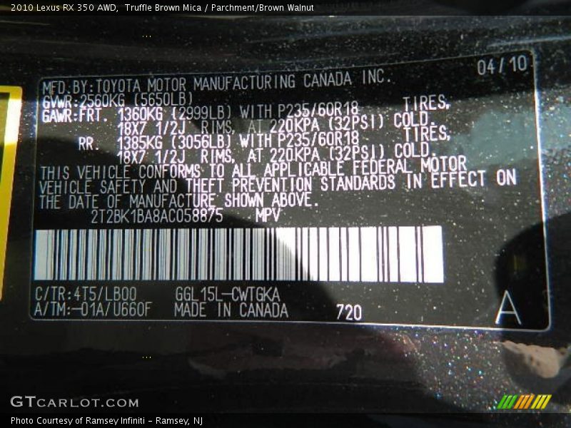 Truffle Brown Mica / Parchment/Brown Walnut 2010 Lexus RX 350 AWD