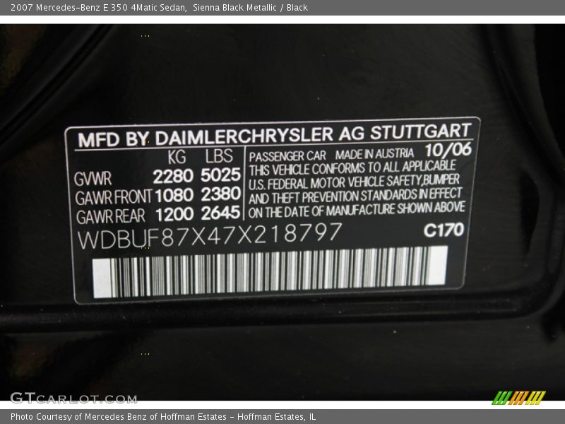 Sienna Black Metallic / Black 2007 Mercedes-Benz E 350 4Matic Sedan