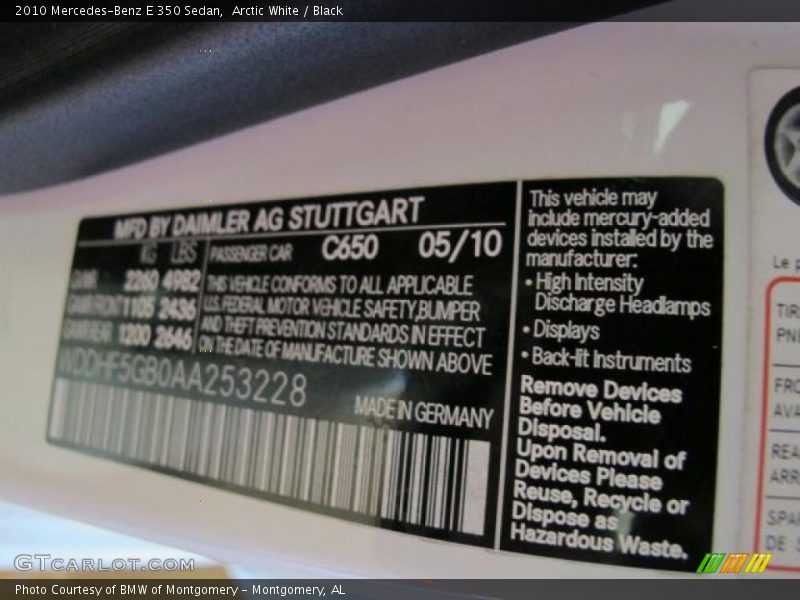 Arctic White / Black 2010 Mercedes-Benz E 350 Sedan