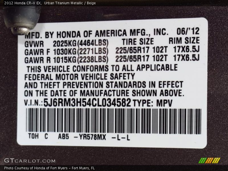 Urban Titanium Metallic / Beige 2012 Honda CR-V EX