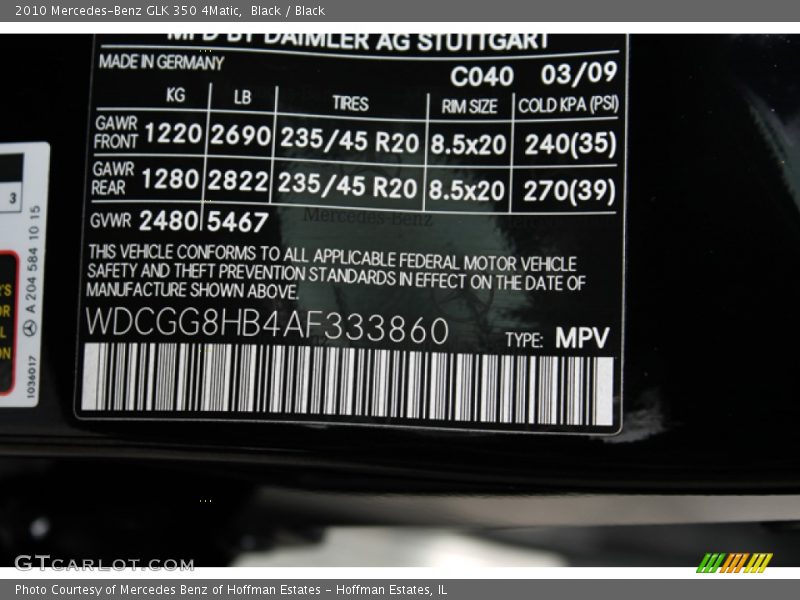 Black / Black 2010 Mercedes-Benz GLK 350 4Matic