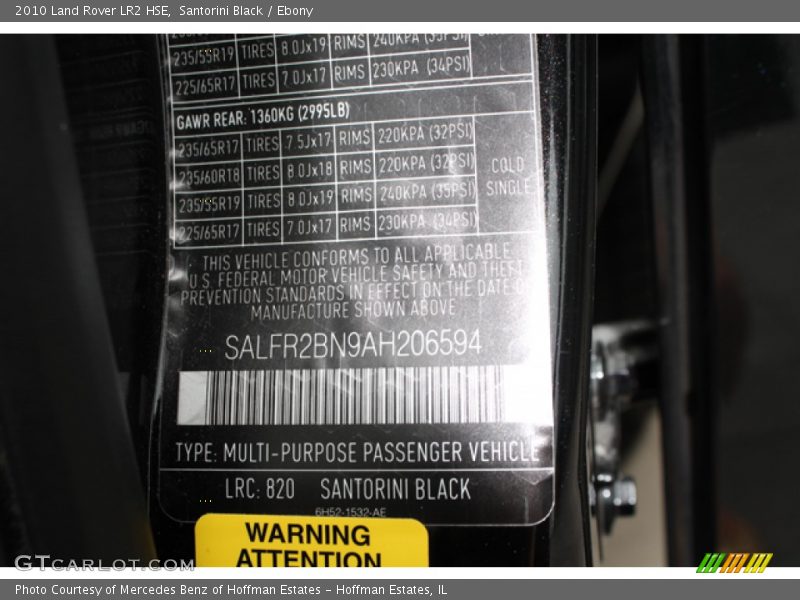 Santorini Black / Ebony 2010 Land Rover LR2 HSE