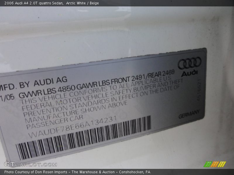 Arctic White / Beige 2006 Audi A4 2.0T quattro Sedan