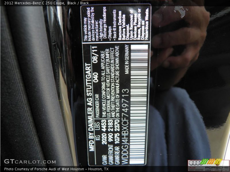 Black / Black 2012 Mercedes-Benz C 250 Coupe