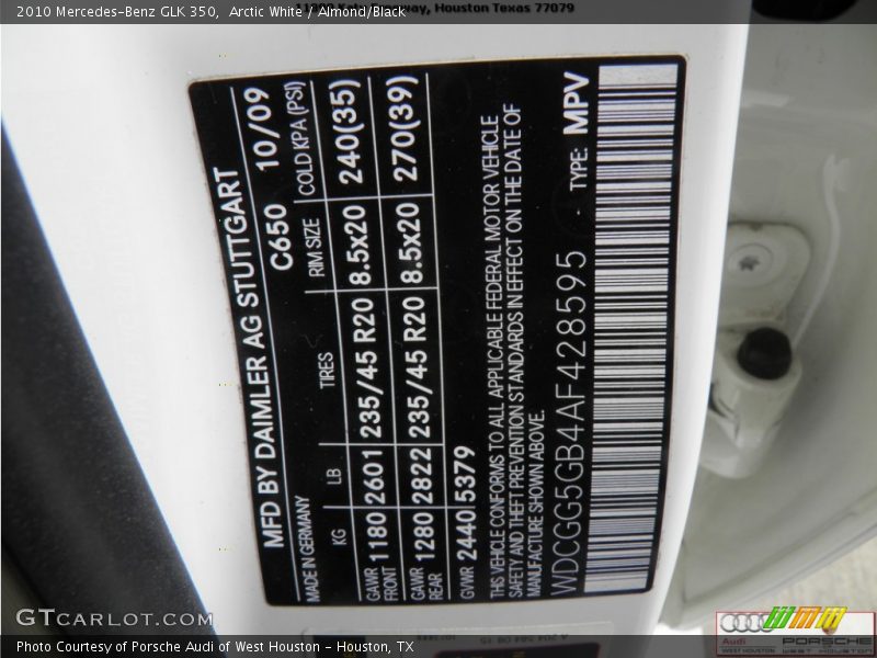 Arctic White / Almond/Black 2010 Mercedes-Benz GLK 350