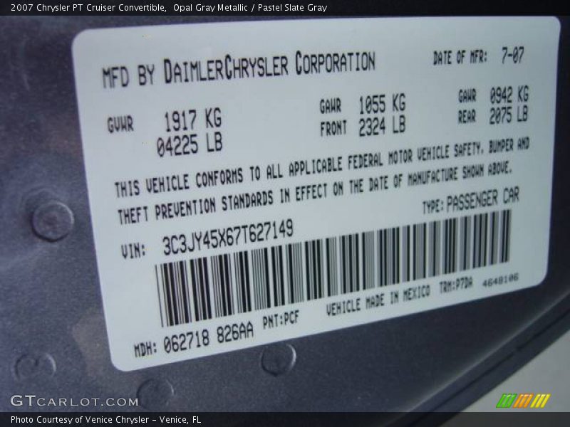 Opal Gray Metallic / Pastel Slate Gray 2007 Chrysler PT Cruiser Convertible