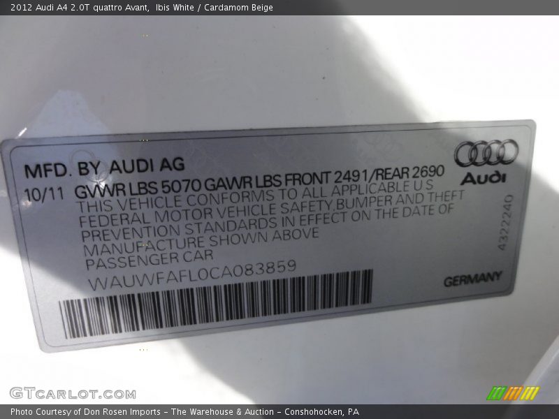Ibis White / Cardamom Beige 2012 Audi A4 2.0T quattro Avant