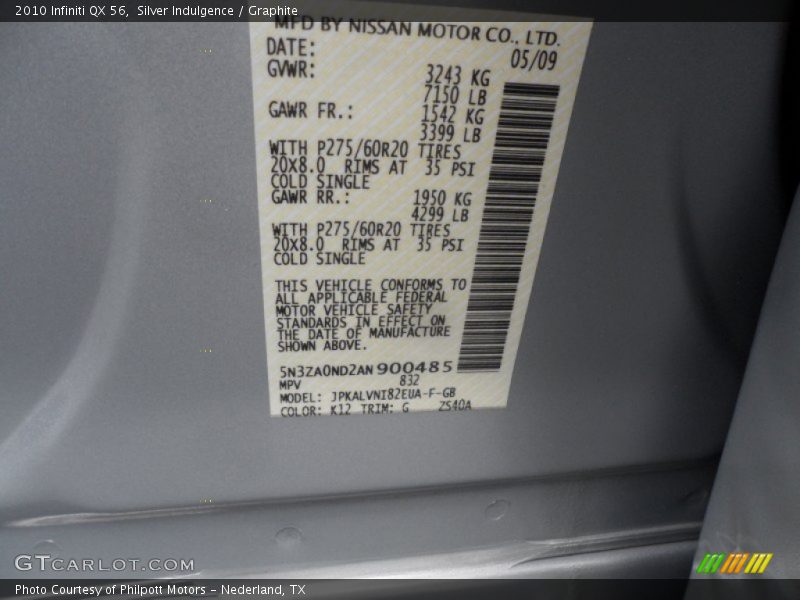 Silver Indulgence / Graphite 2010 Infiniti QX 56