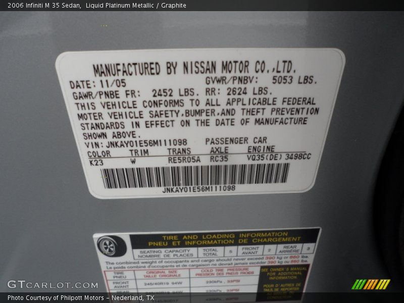 Liquid Platinum Metallic / Graphite 2006 Infiniti M 35 Sedan