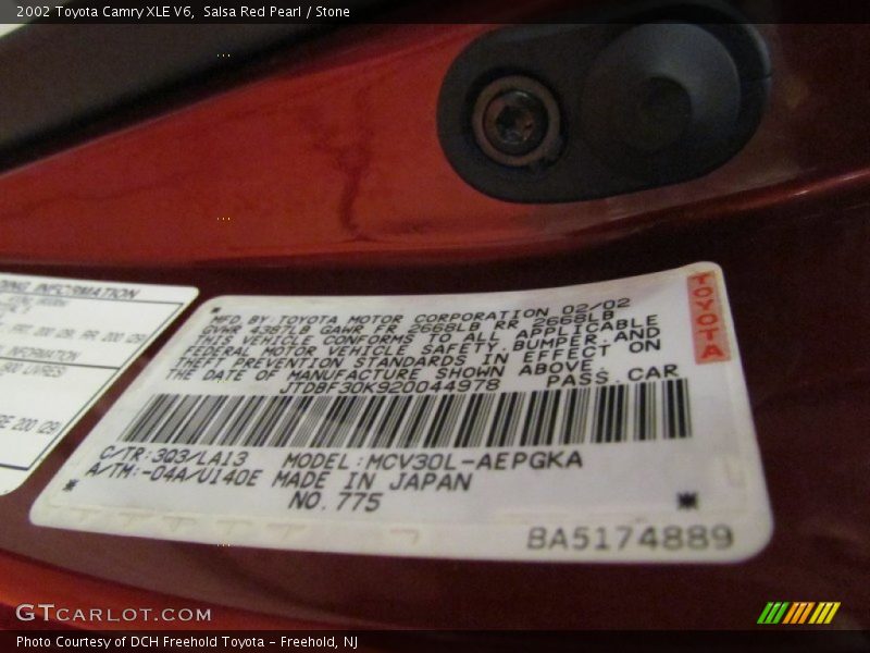 Salsa Red Pearl / Stone 2002 Toyota Camry XLE V6