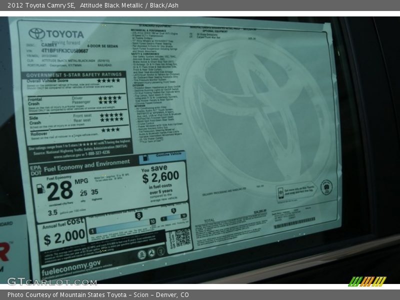 Attitude Black Metallic / Black/Ash 2012 Toyota Camry SE