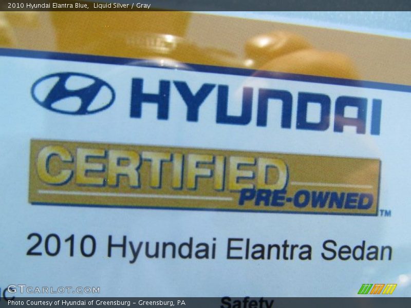 Liquid Silver / Gray 2010 Hyundai Elantra Blue