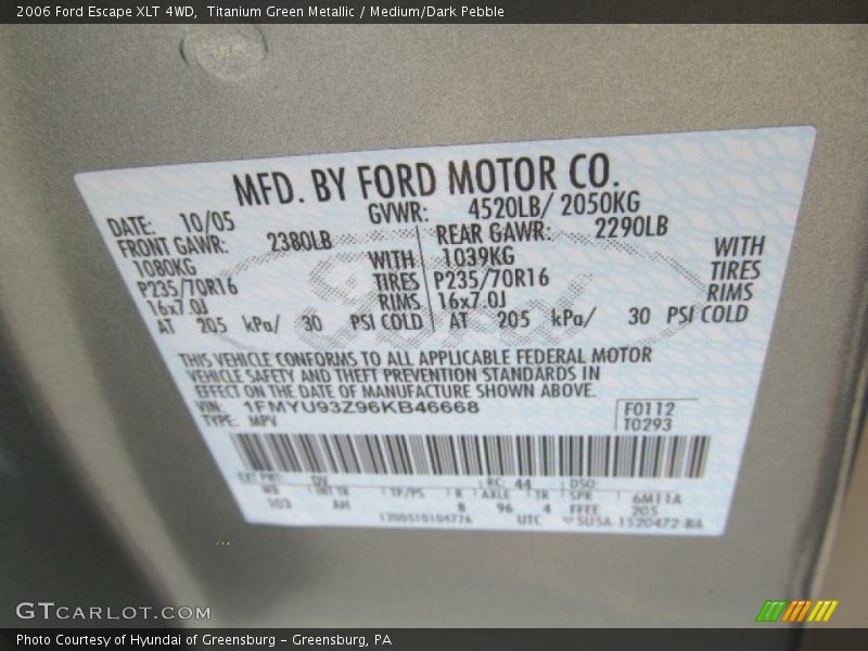 Titanium Green Metallic / Medium/Dark Pebble 2006 Ford Escape XLT 4WD