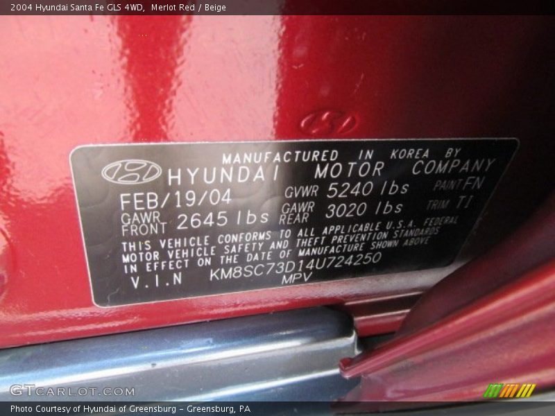 Merlot Red / Beige 2004 Hyundai Santa Fe GLS 4WD