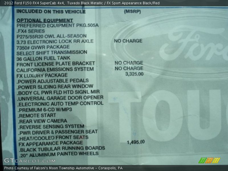 Tuxedo Black Metallic / FX Sport Appearance Black/Red 2012 Ford F150 FX4 SuperCab 4x4