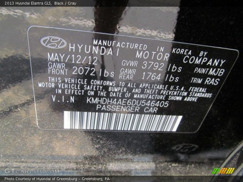 Black / Gray 2013 Hyundai Elantra GLS