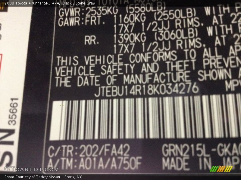 Black / Stone Gray 2008 Toyota 4Runner SR5 4x4