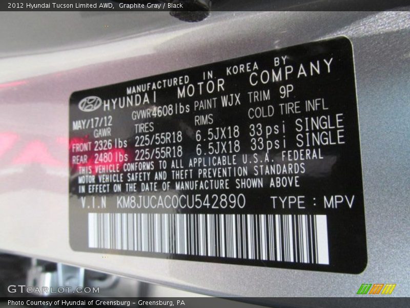 Graphite Gray / Black 2012 Hyundai Tucson Limited AWD