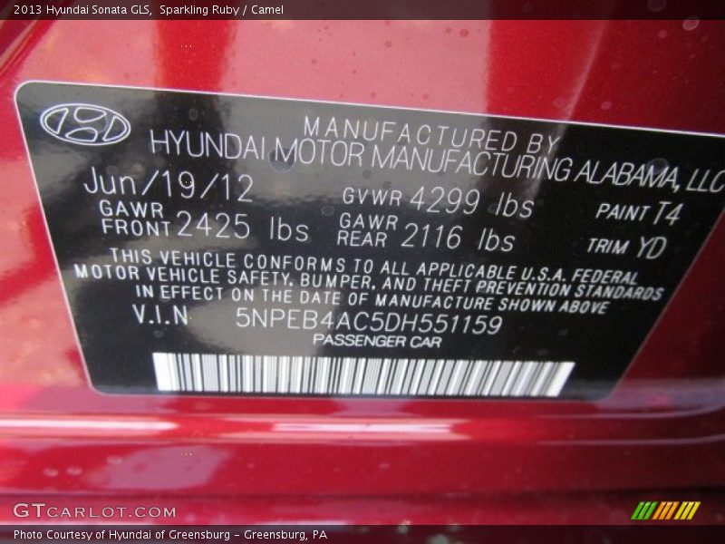 Sparkling Ruby / Camel 2013 Hyundai Sonata GLS