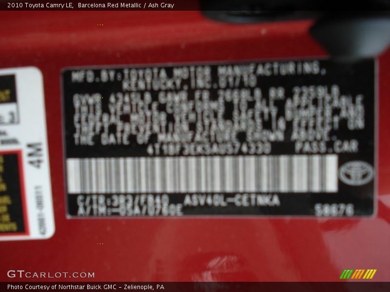 Barcelona Red Metallic / Ash Gray 2010 Toyota Camry LE