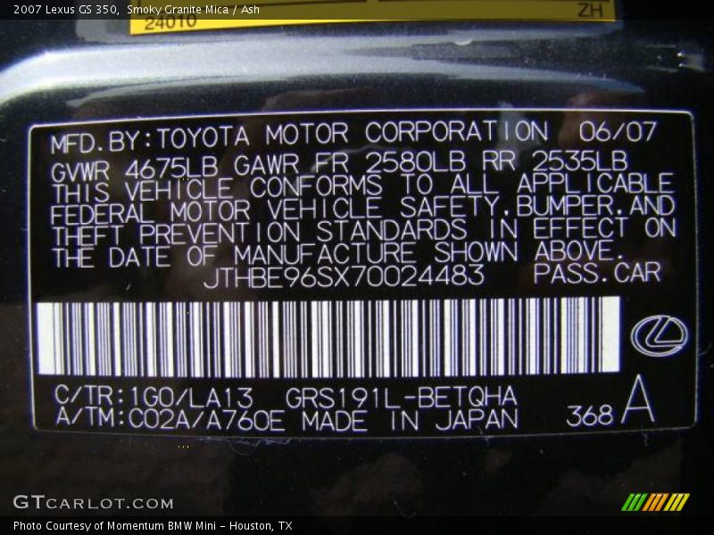 Smoky Granite Mica / Ash 2007 Lexus GS 350