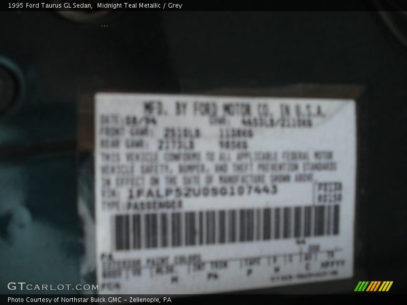 Midnight Teal Metallic / Grey 1995 Ford Taurus GL Sedan