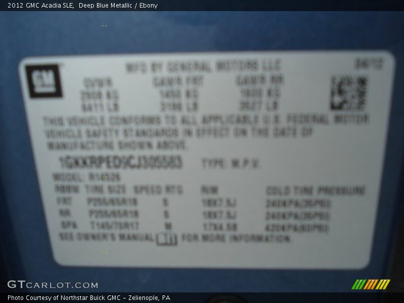 Deep Blue Metallic / Ebony 2012 GMC Acadia SLE