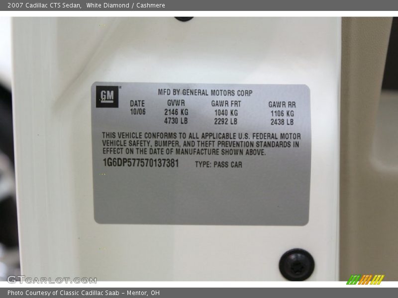 White Diamond / Cashmere 2007 Cadillac CTS Sedan