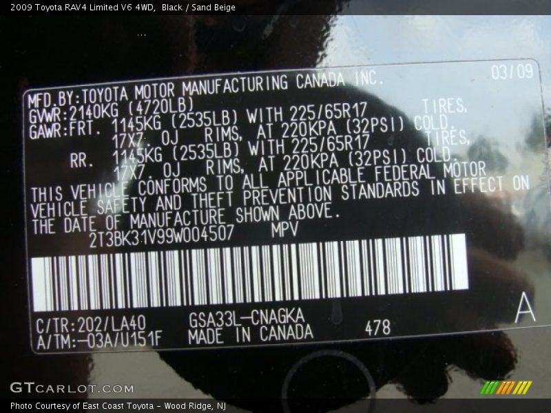 Black / Sand Beige 2009 Toyota RAV4 Limited V6 4WD
