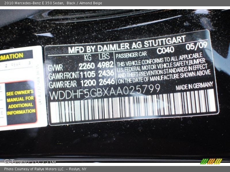 Black / Almond Beige 2010 Mercedes-Benz E 350 Sedan