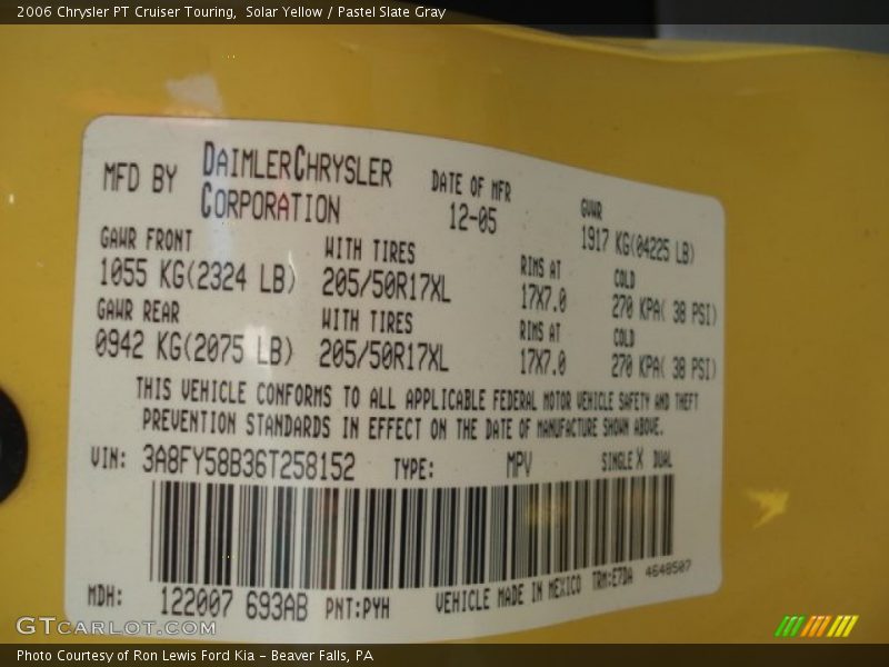 Solar Yellow / Pastel Slate Gray 2006 Chrysler PT Cruiser Touring
