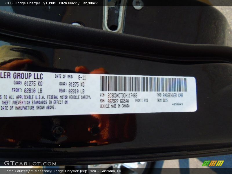 Pitch Black / Tan/Black 2012 Dodge Charger R/T Plus