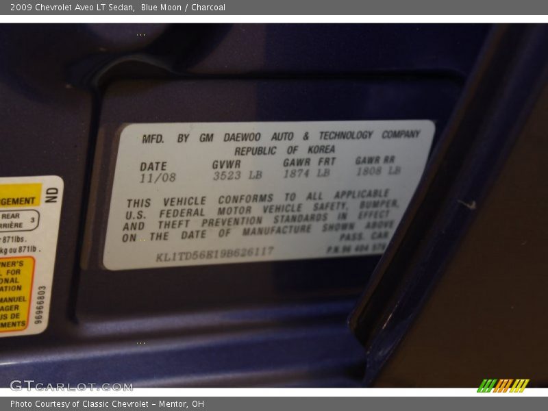 Blue Moon / Charcoal 2009 Chevrolet Aveo LT Sedan