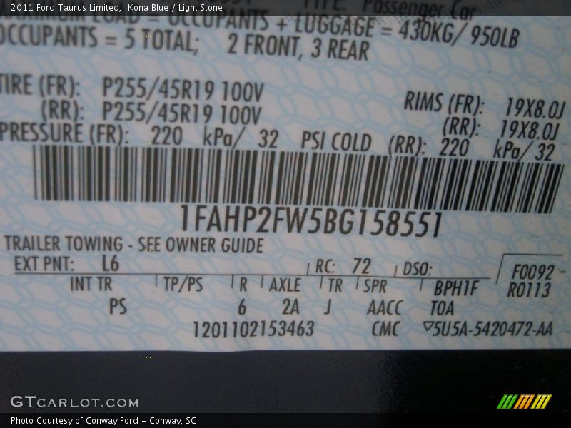 Kona Blue / Light Stone 2011 Ford Taurus Limited
